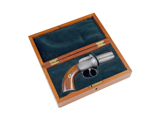 A Cased Pepperbox Revolver by Nock
