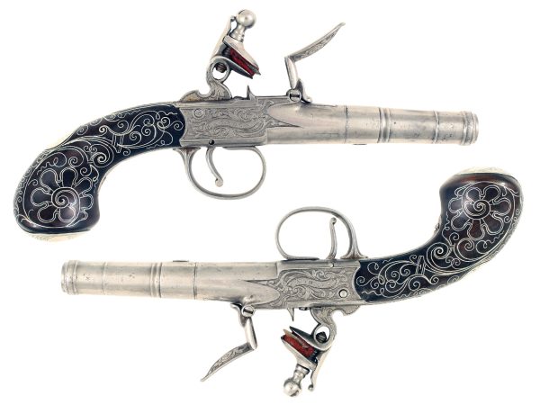 A Pair of Silver Inlaid Flintlock Pistols