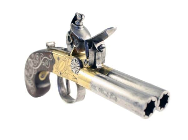 A Scarce Double Barrelled Flintlock Pocket Pistol