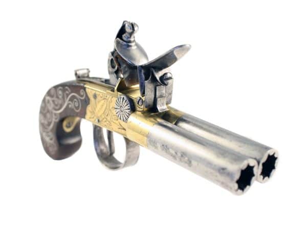A Scarce Double Barrelled Flintlock Pocket Pistol