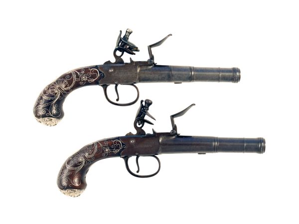 A Good Pair of Silver Mounted Pocket Pistols