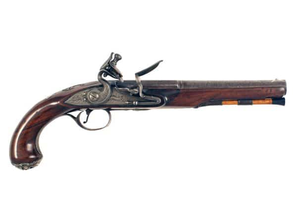 A Good Silver Mounted Holster Pistol by Hadley