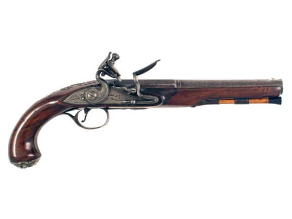 A Good Silver Mounted Holster Pistol by Hadley