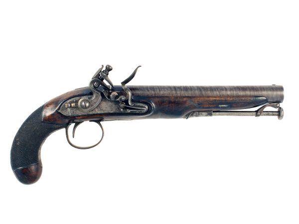 A Flintlock Officers Pistol by H. Nock, London.