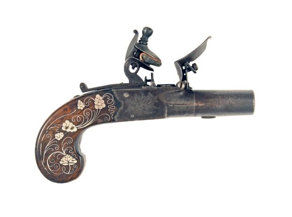 A Silver Inlaid Box-Lock Pocket Pistol