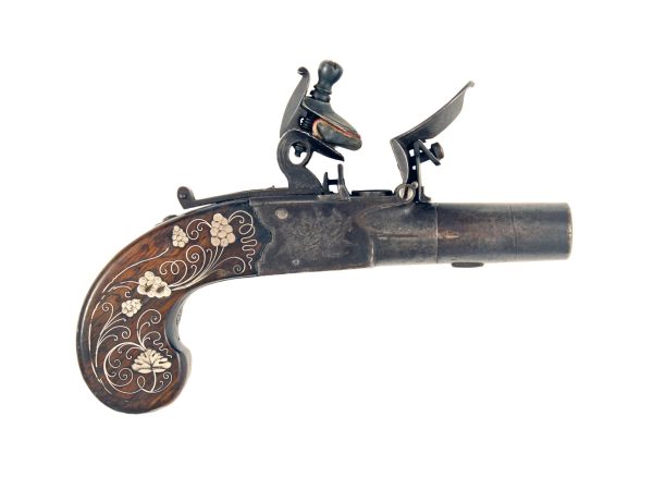 A Silver Inlaid Box-Lock Pocket Pistol