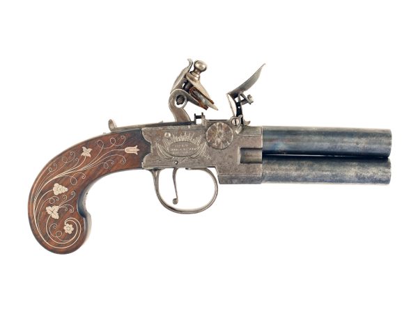 A Crisp Silver Inlaid Tap Action Pistol