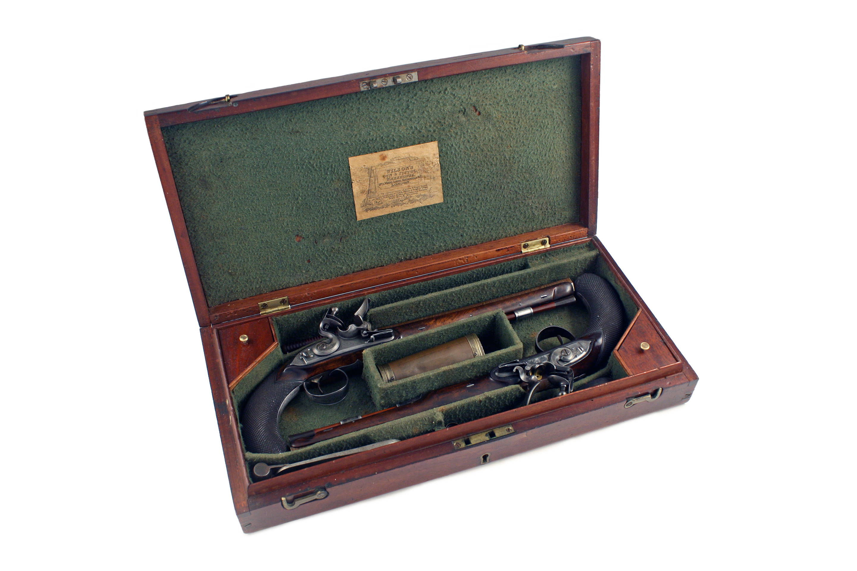 A Cased Pair of Flintlock Duelling Pistols by Wilson of London.