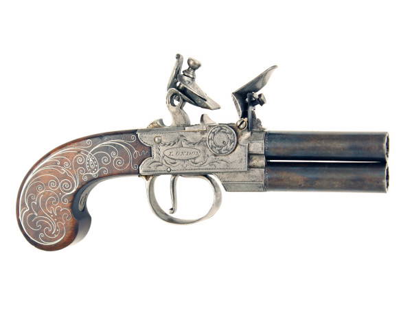 A Silver Inlaid Tap-Action Pistol.
