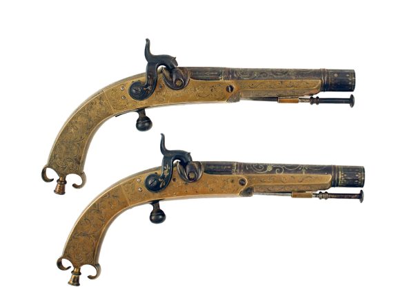 An Untouched Pair of All Brass Scottish Belt Pistols.