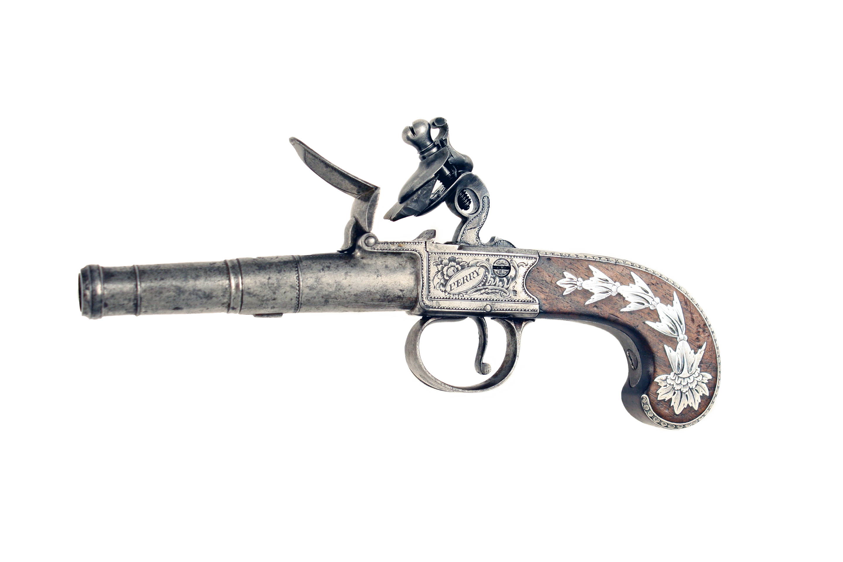 A Pair of Silver Mounted Pocket Pistols by Perry. - Image 4