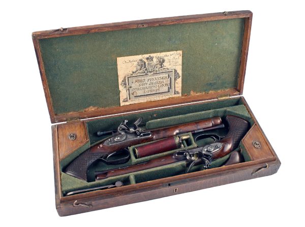 A Scarce Pair of Flintlock Officers Pistols by Prosser.