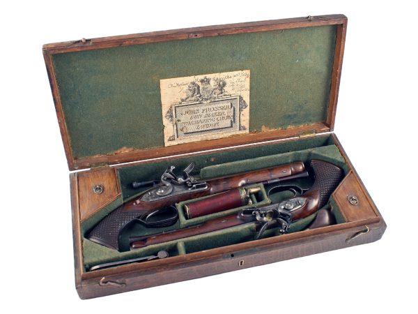 A Scarce Pair of Flintlock Officers Pistols by Prosser.