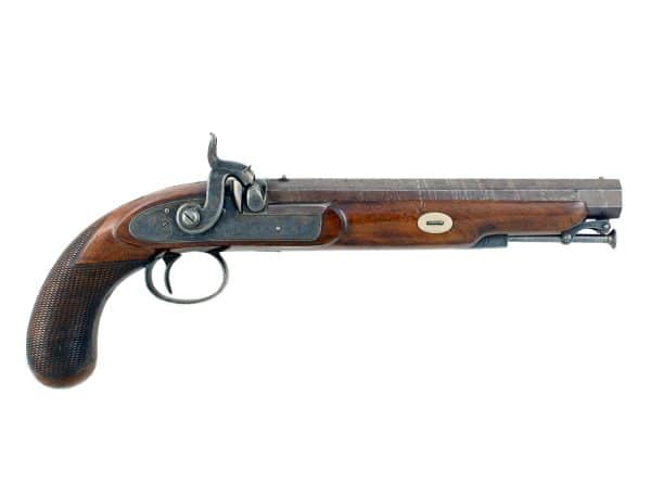 A Crisp 18 Bore Percussion Officers Pistol by Stacey of Sheffield.