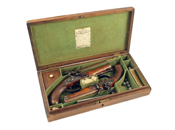 A Cased Pair of Flintlock Officers Pistol by D. Egg