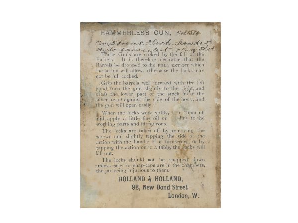 A Holland and Holland Loading Instruction Card.