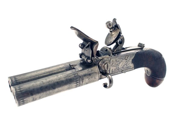 A Double Barrel Flintlock Pistol by Wilkins of Grantham