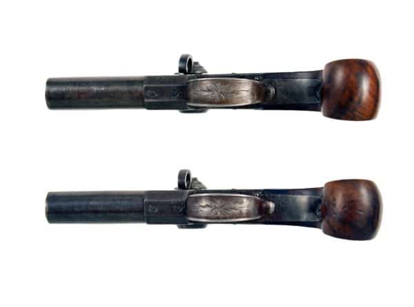 A Crisp Pair of Cased Tap Action Pistols - Image 4