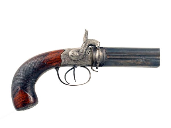 A Percussion Four-Barrelled Box-Lock Turn-Over Pistol