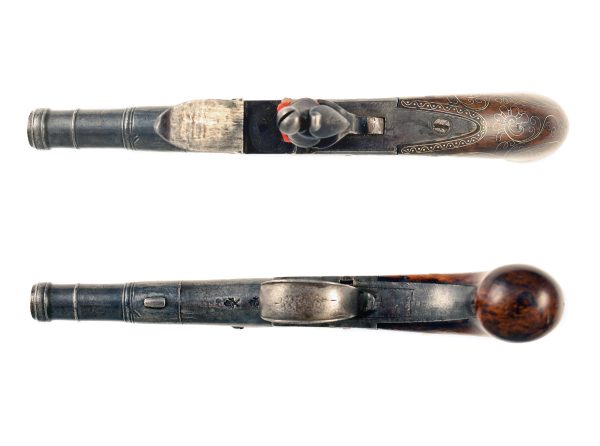 A Silver Inlaid Flintlock Cannon Barrel Pistol - Image 2