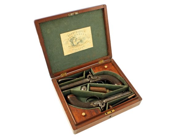 A Cased Pair of Double Barrel Pistols