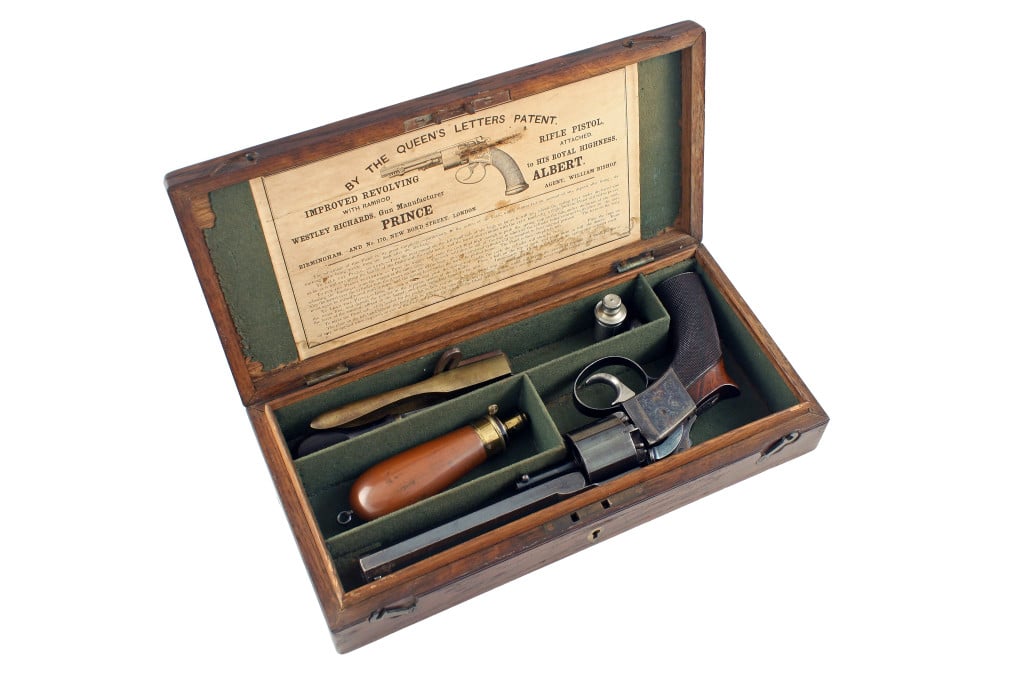 A Stunning 36 Bore Westley Richards Patent Self-Cocking Revolver, Serial Number 319 for 1857.