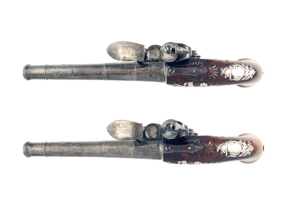 A Pair of Flintlock Queen Anne Pistols by Collumbell of London. - Image 6