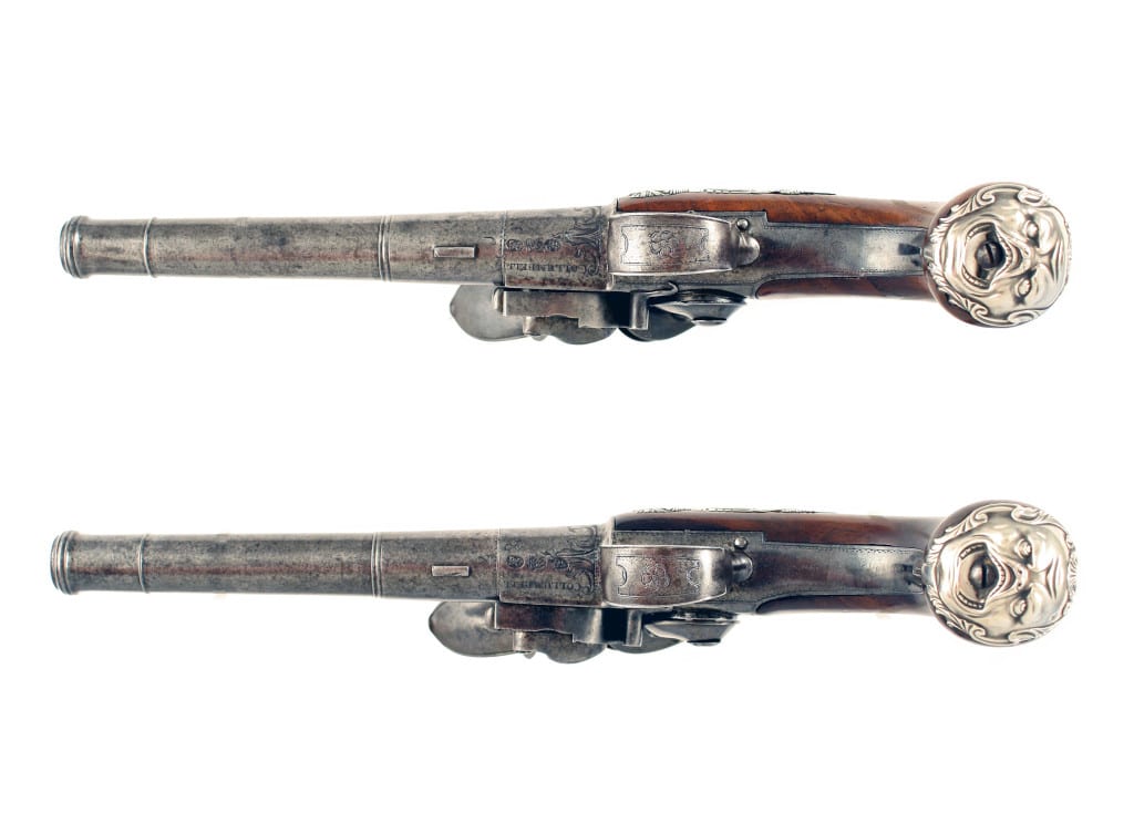A Pair of Flintlock Queen Anne Pistols by Collumbell of London. - Image 7
