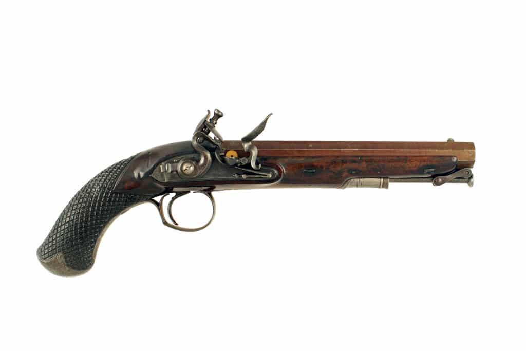 A 25 Bore Flintlock Officers Pistol by D.Egg, London.
