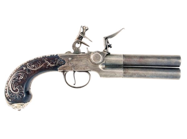 A Silver Inlaid Tap Action Pistol. - Image 3