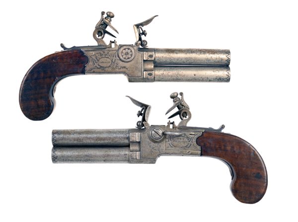 A Sleepy Pair of Tap Action Pistols by Richards