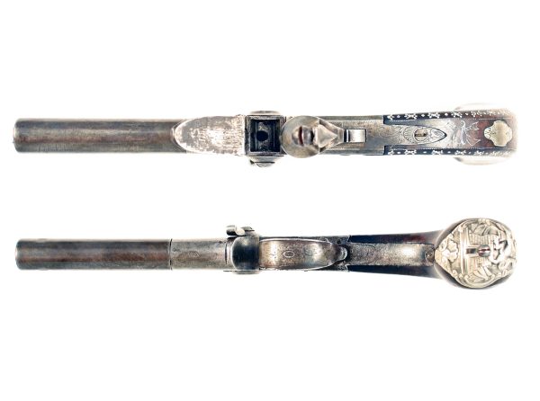 A Silver Inlaid Tap Action Pistol. - Image 2