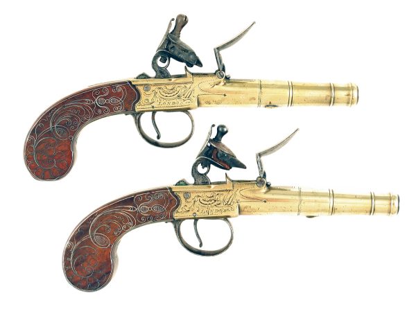 A Pair of Silver Inlaid Pistols by Stanton