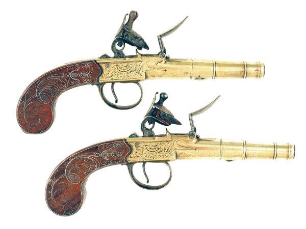 A Pair of Silver Inlaid Pistols by Stanton