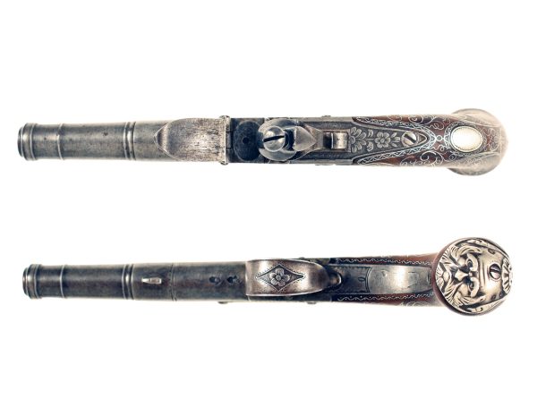 A Silver Inlaid Pocket Pistol by Perry, London. - Image 2
