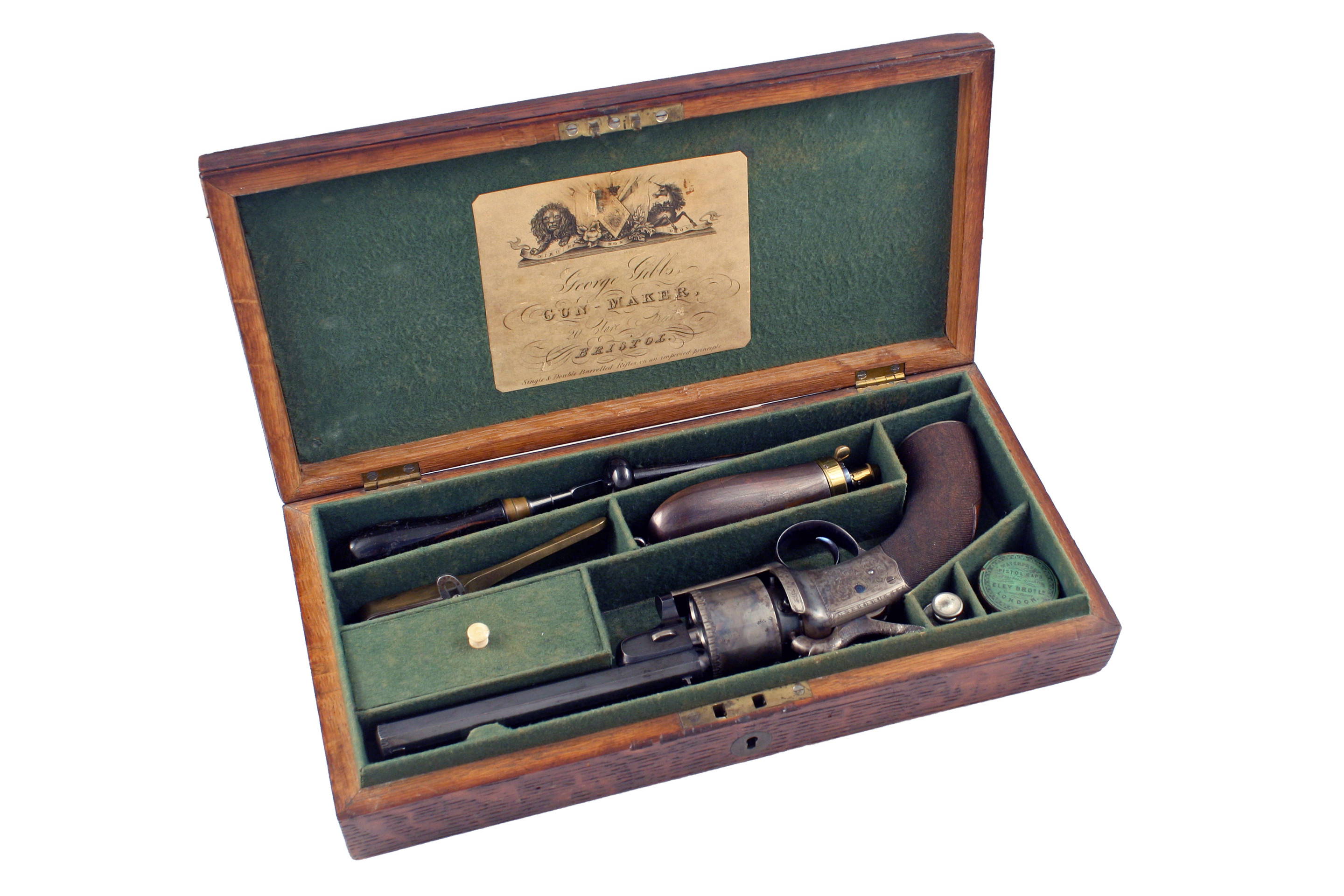 A Fine Cased Transitional Revolver by Gibbs of Bristol.