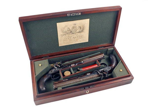 A Cased Pair of Flintlock Joseph Manton Duelling Pistols, No. 3880 for 1805.