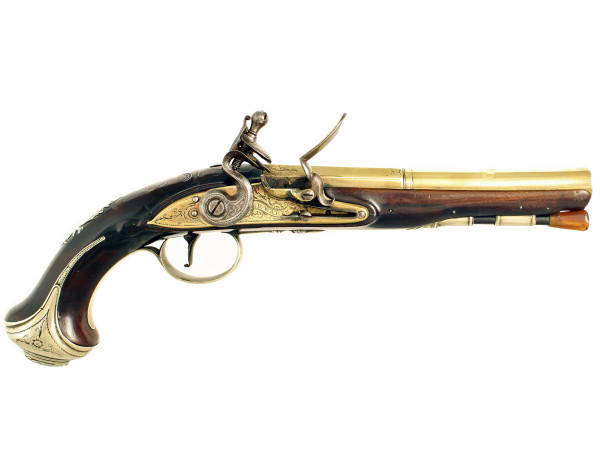 A Flintlock Holster Pistol by R. Waren.