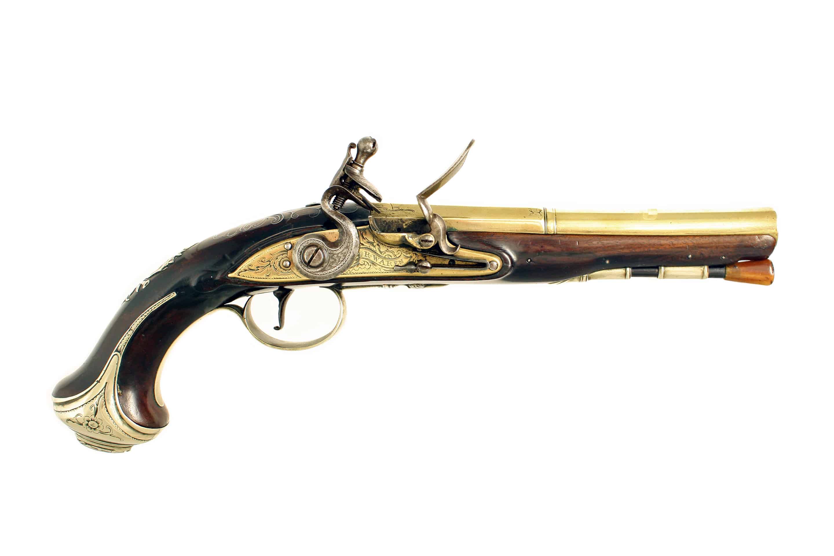 A Flintlock Holster Pistol by R. Waren.