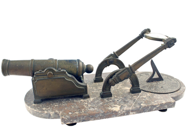 A Brass and Marble Sundial or Noon Day Gun, French 19th Century.