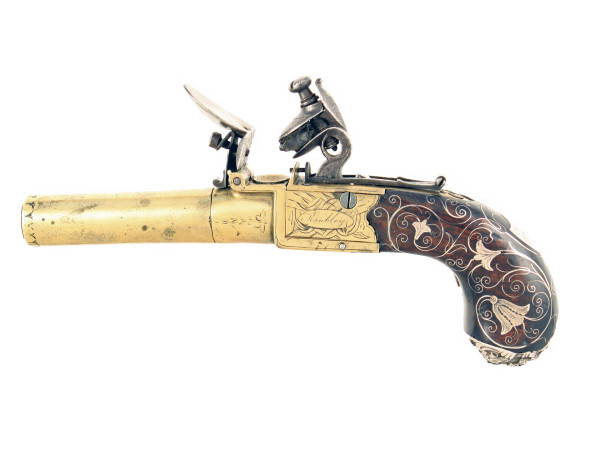 A Silver inlaid Flintlock Pocket Pistol.