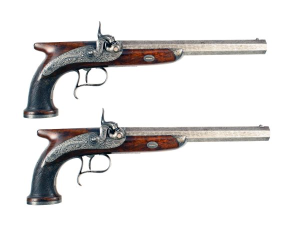 A Good Pair 28 Bore Percussion Duelling Pistol by Wm & Jn Rigby, No. 8721 & 8722