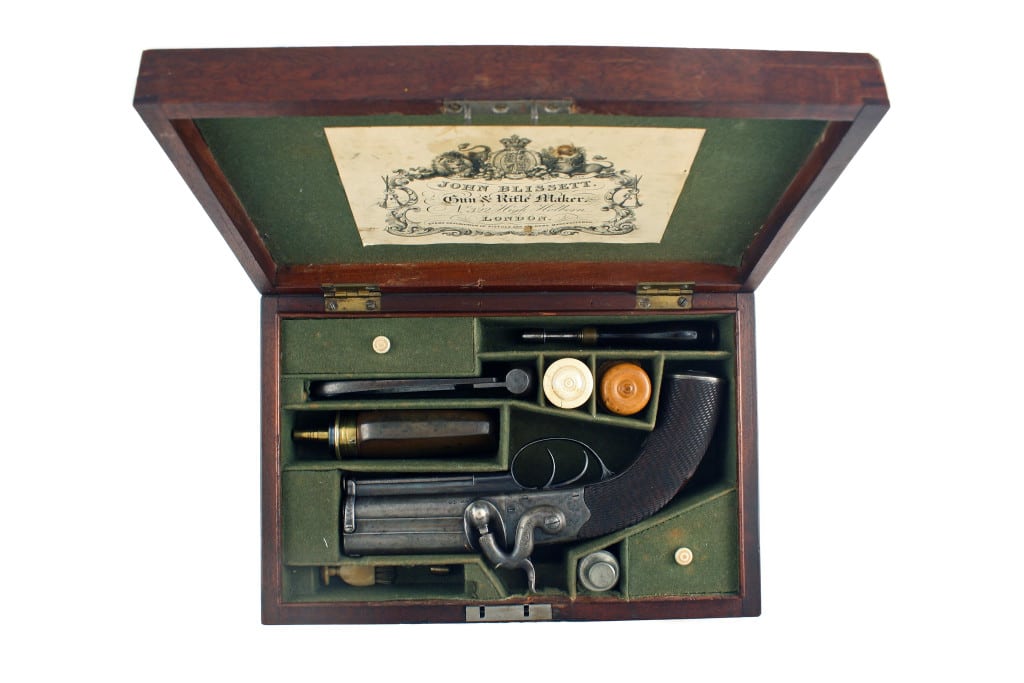 A Superb Cased Over and Under Pistol by Blissett of London. - Image 3