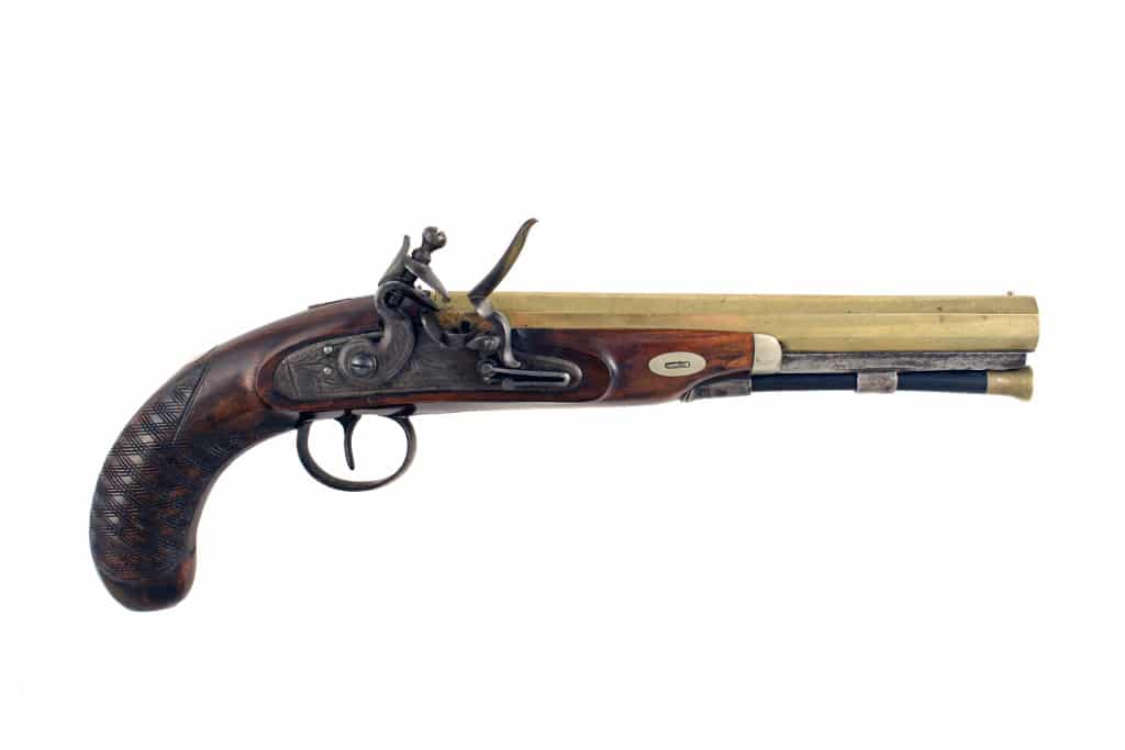 A Brass Barrel Flintlock Officers Pistol by Richardson.