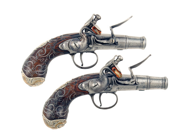 A Fine Pair of Queen Anne Pistols by H. Delaney