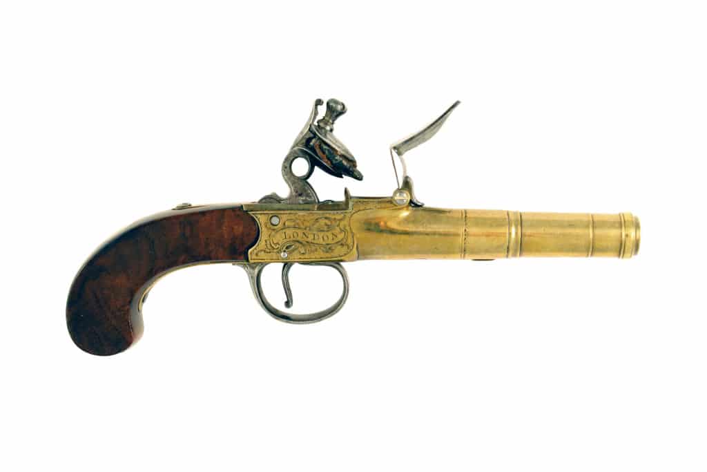 A Crisp Pair of Brass Cannon Barrelled Pistols by Rimes of London. - Image 2