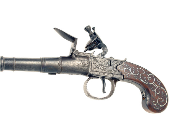 A Crisp Flintlock Canon Barrel Pistol by E. North, London.
