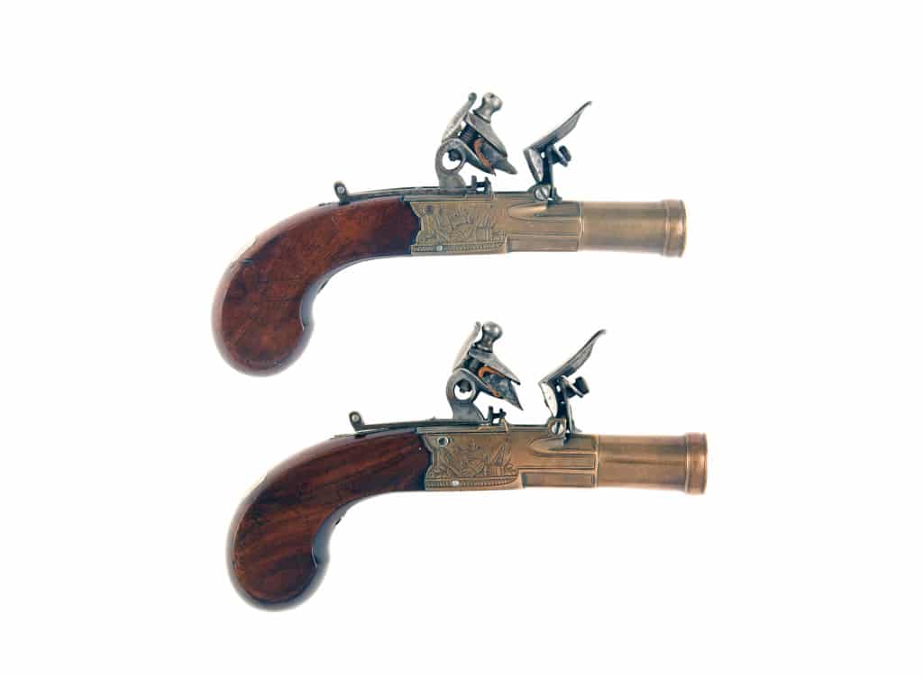 A Small Pair of Flintlock Blunderbuss Pistols by Buchan of Dundee.