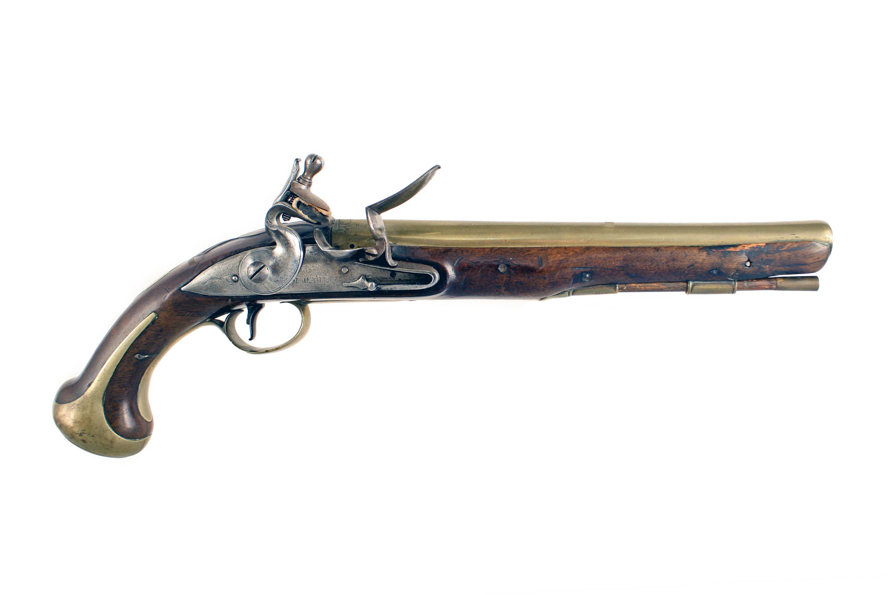 A Flintlock Holster Pistol by Hadley of London.