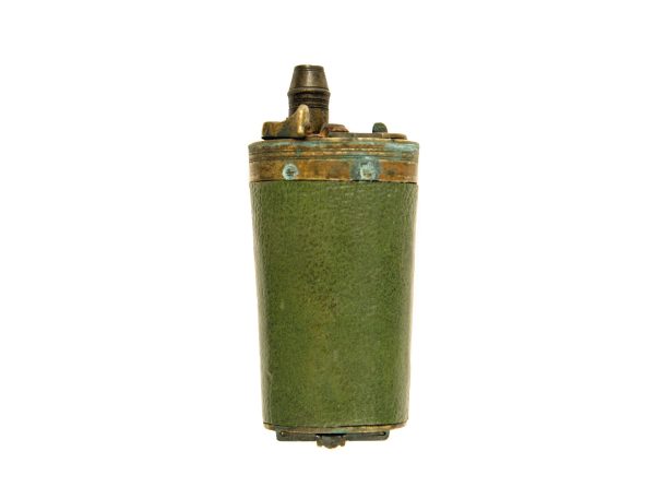 A Scarce Green Leather Powder Flask